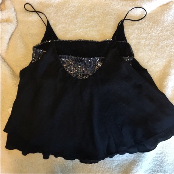 Free People Turn It On Cami Black Sequins Bralette Black Tank Top Small - Picture 7 of 14
